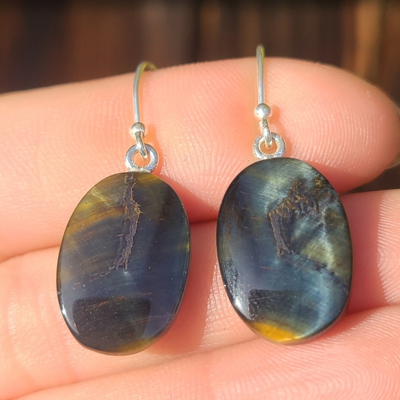 Blue Tiger Eye 925 Earrings - Picture 3 of 8